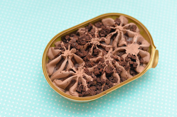 Top view of chocolate icecream table background, flat lay closeup