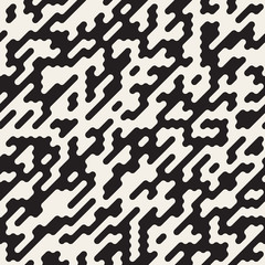 Vector Seamless Black And White Camouflage Irregular Geometric Diagonal Lines Pattern - obrazy, fototapety, plakaty