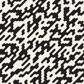 Vector Seamless Black And White Camouflage Irregular Geometric Diagonal Lines Pattern