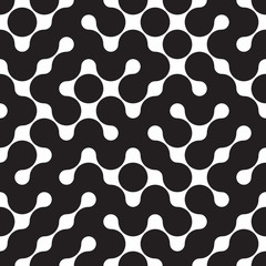 Vector Seamless Black And White Rounded Irregular Maze Pattern