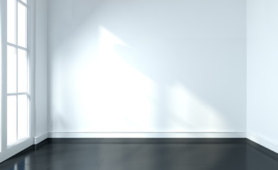 Empty Room Interior White Wall And Black Floor. 3d Render