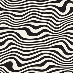 Vector Seamless Black And White Horizontal Wavy Disterted Lines Pattern