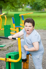 Fototapeta na wymiar boy, sport, fat, lose weight, fitness, exercise, kid, strong, trainer