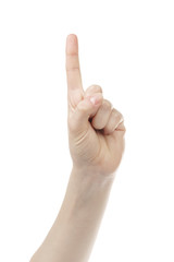 young woman hand count 1, isolated on white backgound