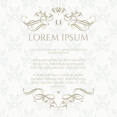 Floral monogram and  border with calligraphic elements. Classic  pattern. 