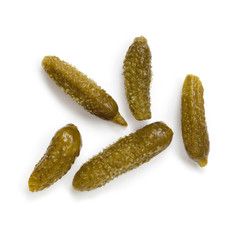 Cornichons isolated on white Top View