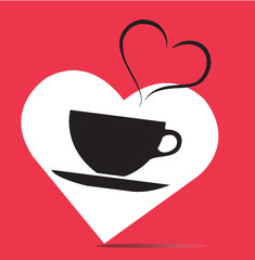a cup of hot drinks in the pink heart vector