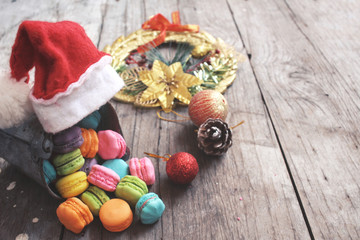 French macaroons with christmas hat