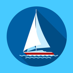 Sail Yacht Boat Flat Icon Vector