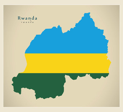Modern Map - Rwanda flag colored RW