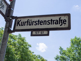 Fototapeta premium street sign Kurfurstenstrasse, infamous and famous for street prostitution, Berlin, Germany