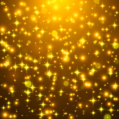 Obraz na płótnie Canvas Background with gold stars. Gold glitter dust texture. Holiday bright background with stars and light.