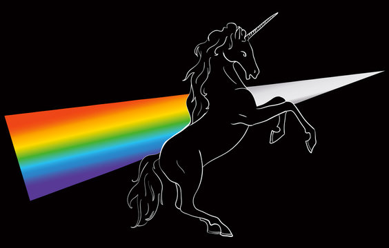 Unicorn silhouette icon logo with rainbow