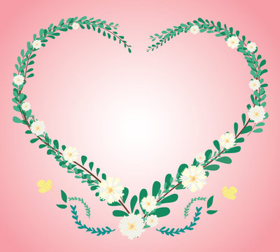 pastel heart leaf and flower crown and space background vector