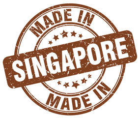 made in Singapore brown grunge round stamp