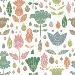 Floral seamless pattern background with birds. Background for coloring book. Floral, retro, doodle design element.