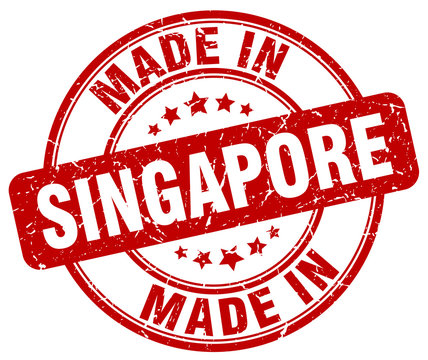 made in Singapore red grunge round stamp
