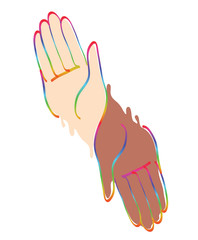 minimal hands together rainbow symbol vector