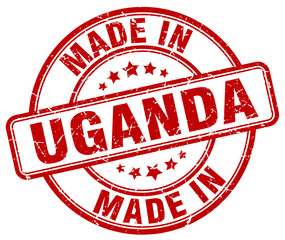 made in Uganda red grunge round stamp