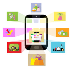 E-commerce and women shopping flat design.vector illustrator