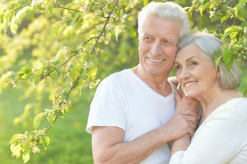 mature couple   in summer park