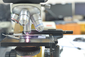 Close up of microscope at the laboratory