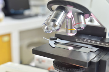 Fototapeta na wymiar Close up of microscope at the laboratory