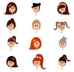 Set of woman cartoon faces.
