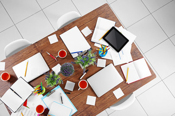 Office table for meetings, top view