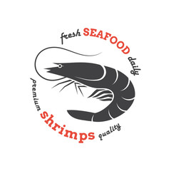 Obraz premium Vector shrimp silhouette. Shrimp logo. Shrimp label. Template for restaurants, stores, food packaging. Seafood illustration.