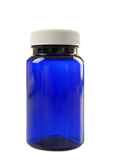 Blue medicine bottle isolated on white