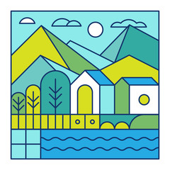 Vector illustration with city landscape in trendy linear style