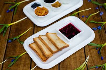 on wooden table ingredients for a healthy breakfast