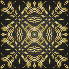Oriental vector pattern with arabesques and floral elements. Traditional classic ornament. Brown and golden pattern