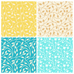 Vector set of seamless patterns in trendy linear style with leav