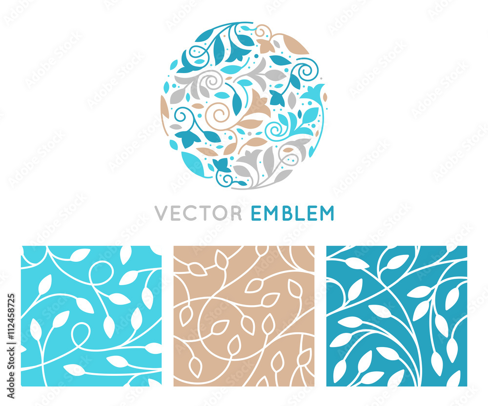 Poster vector set of logo design templates, seamless patterns and signs