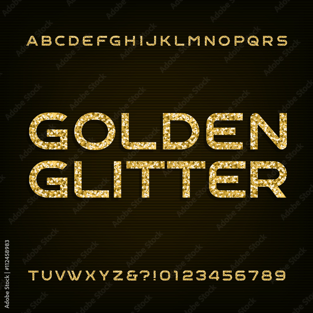 Fototapete golden glitter alphabet vector font. letters and numbers. stock vector font for your design.