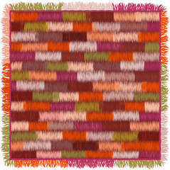 Carpet with colorful grunge striped geometric pattern and fringe
