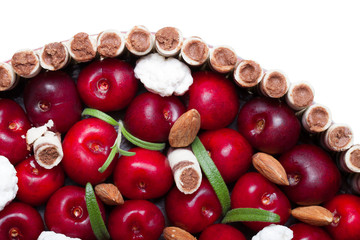 Fresh cake with lot of berries on white background