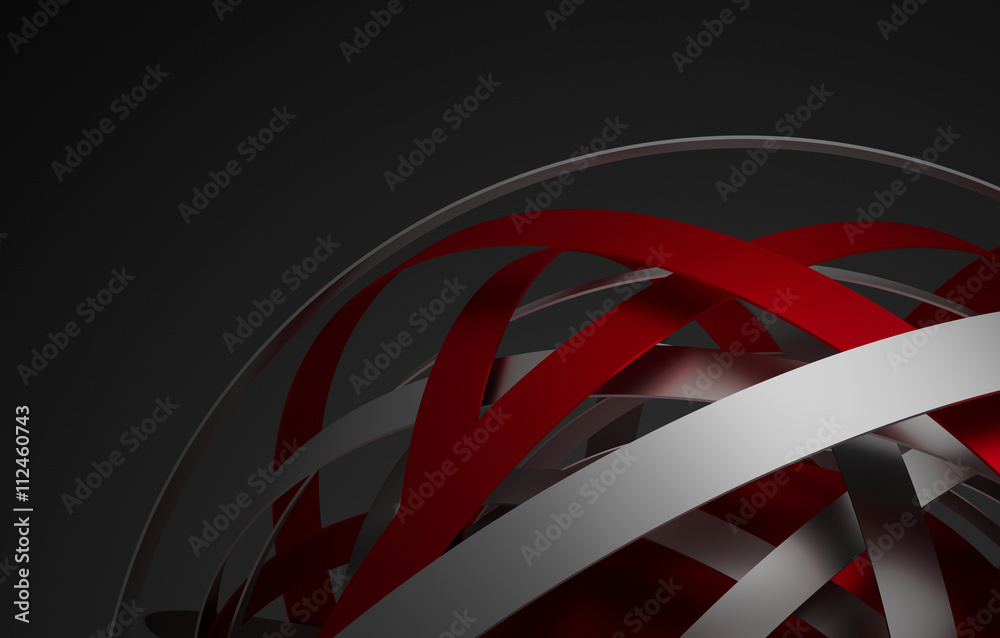 Poster abstract 3d rendering of sphere with rings in empty space. futuristic shape. surreal background.