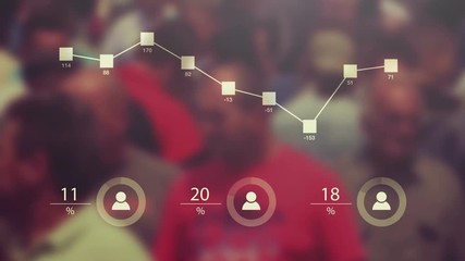 Population statistical data overlaying blur crowded street detail, various info graphics data representation. - Powered by Adobe