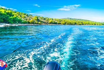 Croatia summer time. / Touristic destination Croatia - coastline view from boat in summer time, Adriatic sea.