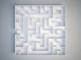 Maze on white background. Search and decision making concept. 3d render