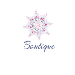 Gentle stylized logo. Company logo, stylized flower. Mandala logo. Business, invitations. Logotype with decorative elements. Retro Logo for boutique. Rigorous, concise logotype
