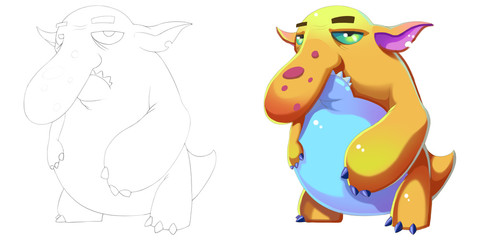 Coloring Book and Monster Creature Character Design Set 46 Big Nose Blob Fish Monkey Creature Monster isolated on White Background Realistic Fantasy Cartoon Style Character Story Card Sticker Design