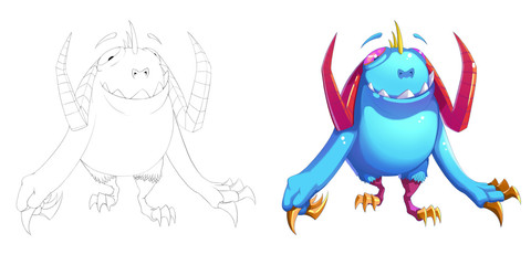 Coloring Book and Monster Creature Character Design Set 42 Funny Claw Bird Turkey Creature Monster isolated on White Background Realistic Fantasy Cartoon Style Character Story Card Sticker Design