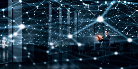 Businessman using wireless connection