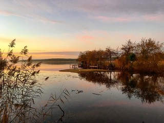 Sunset, Lake and trees