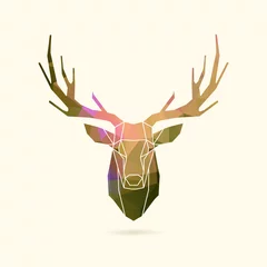 Muurstickers deer frame portrait color poly © blauananas