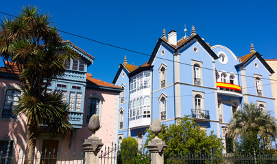 Typical beautiful and colorful buildings in the city of Llanes in spain